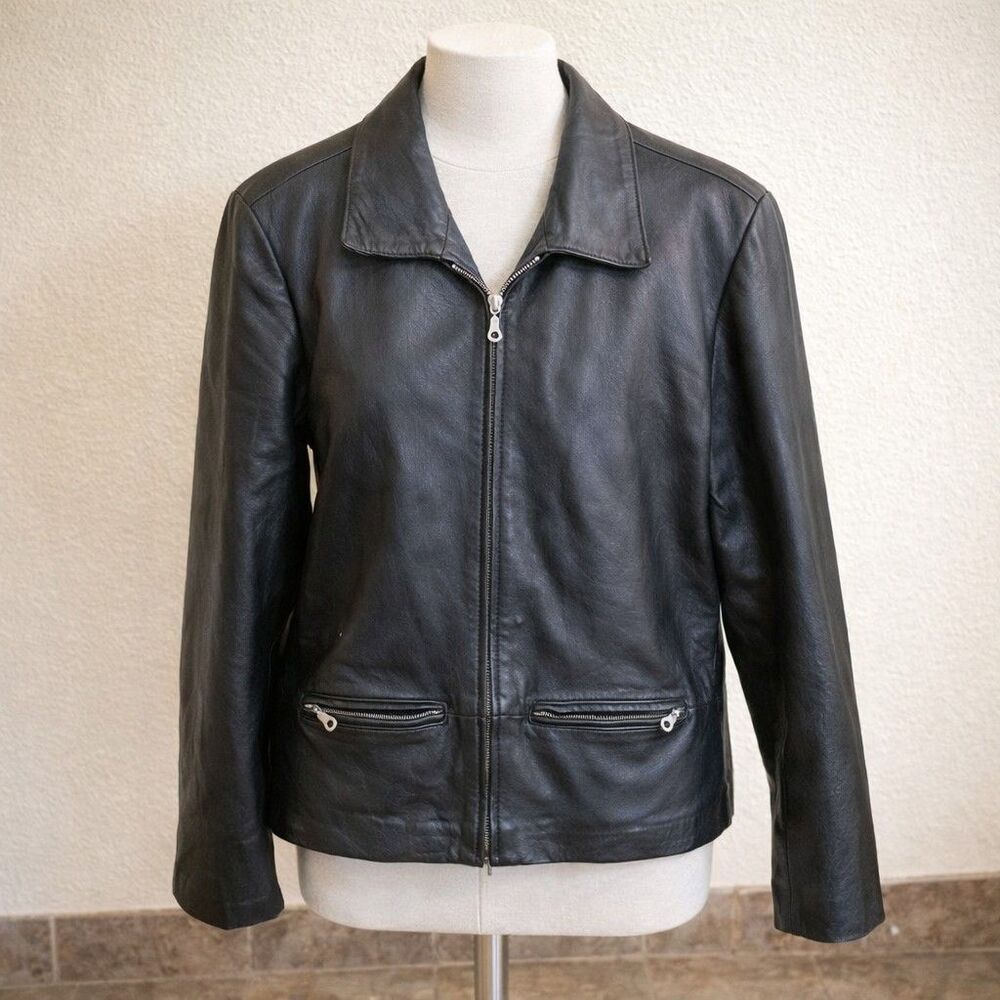 Saguaro West Black Genuine Leather Jacket Women’s XL Cropped Zip Moto Minimalist